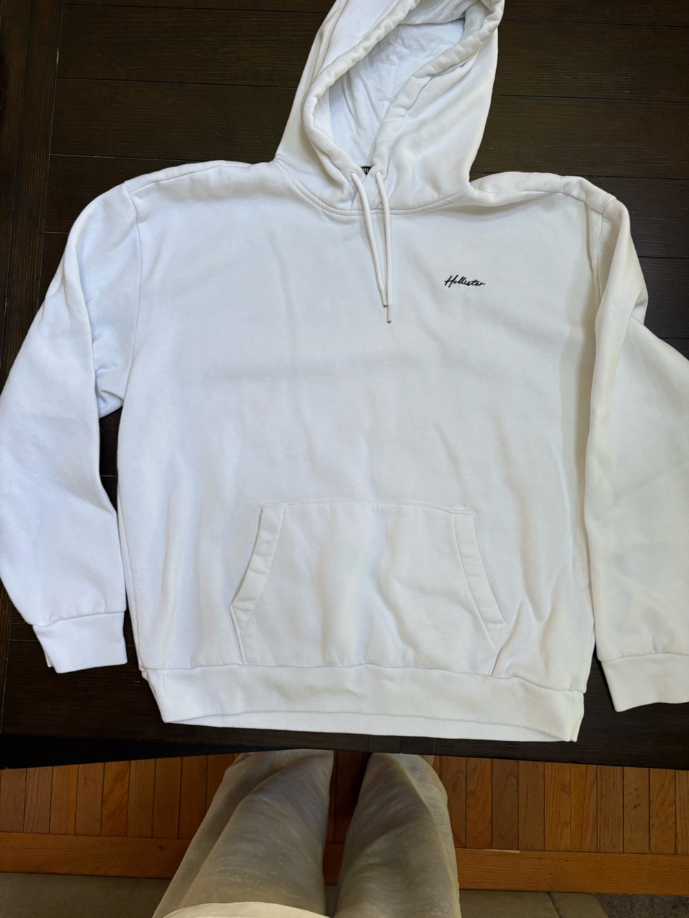 Hollister White Relaxed-Fit Pullover Hoodie